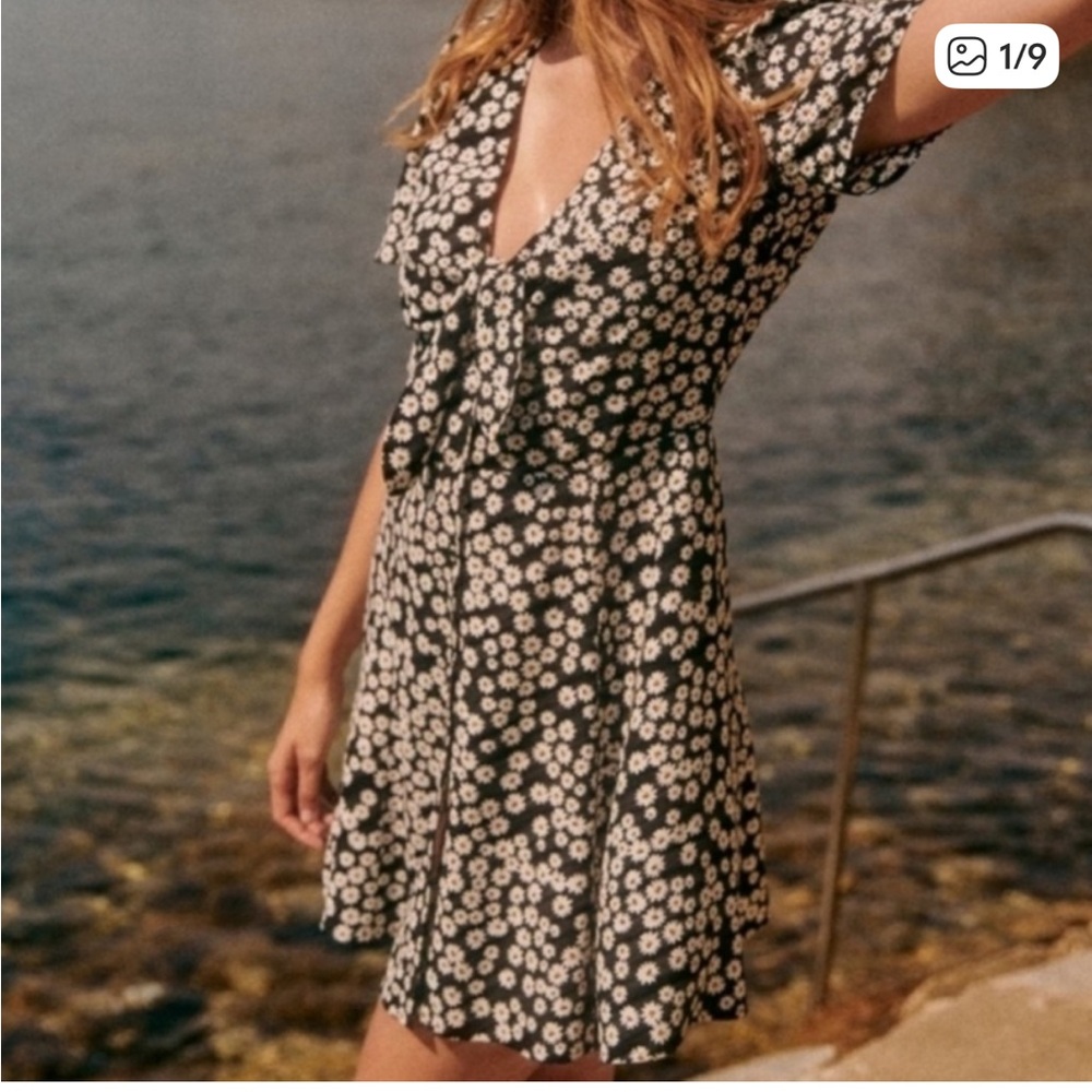 Sezane Ditsy Floral Black and White Sun Dress